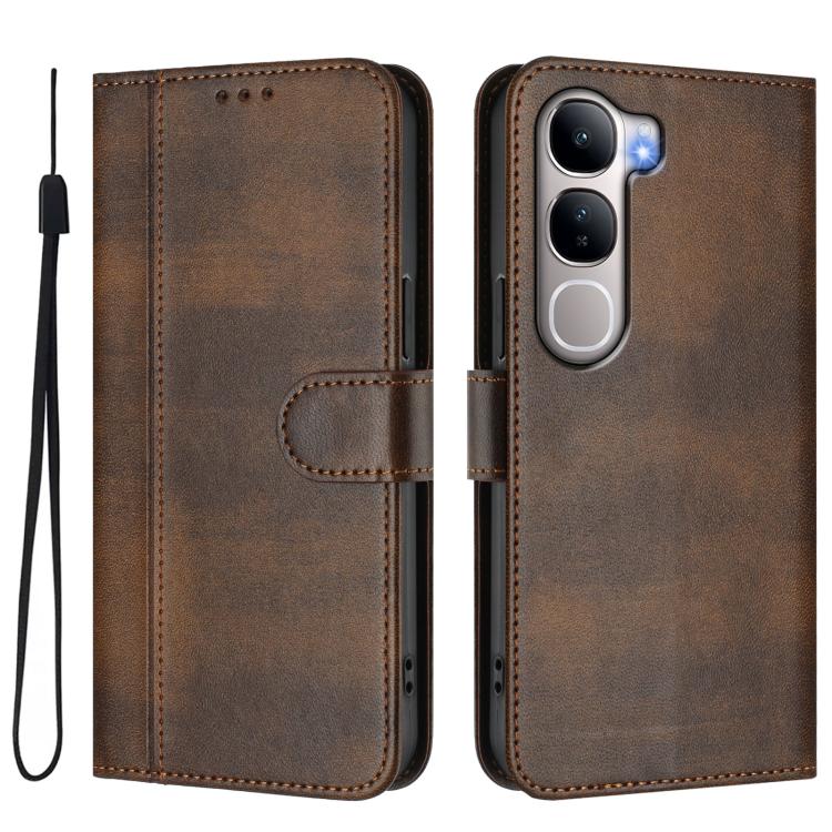 For vivo Y31 5G Global Line Splicing Buckle Retro Leather Phone Case