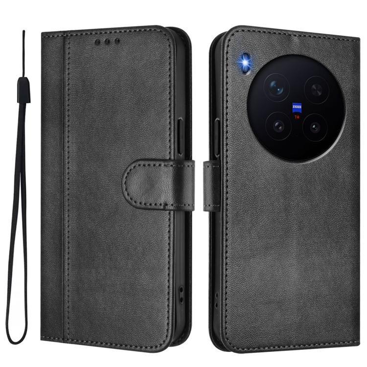 For vivo X300 Pro 5G Line Splicing Buckle Retro Leather Phone Case