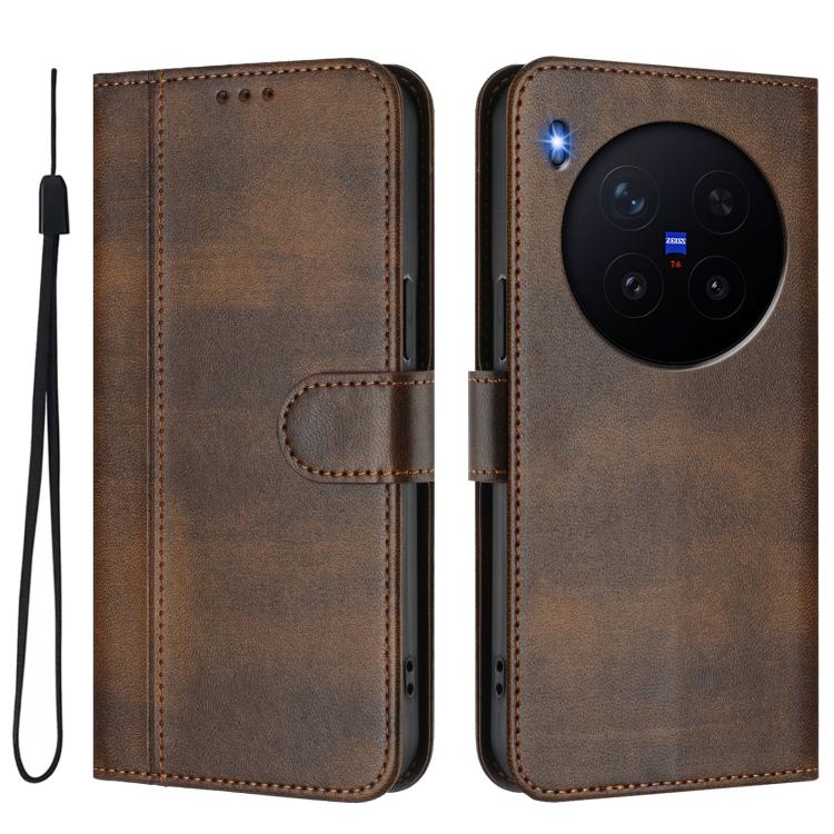 For vivo X300 Pro 5G Line Splicing Buckle Retro Leather Phone Case