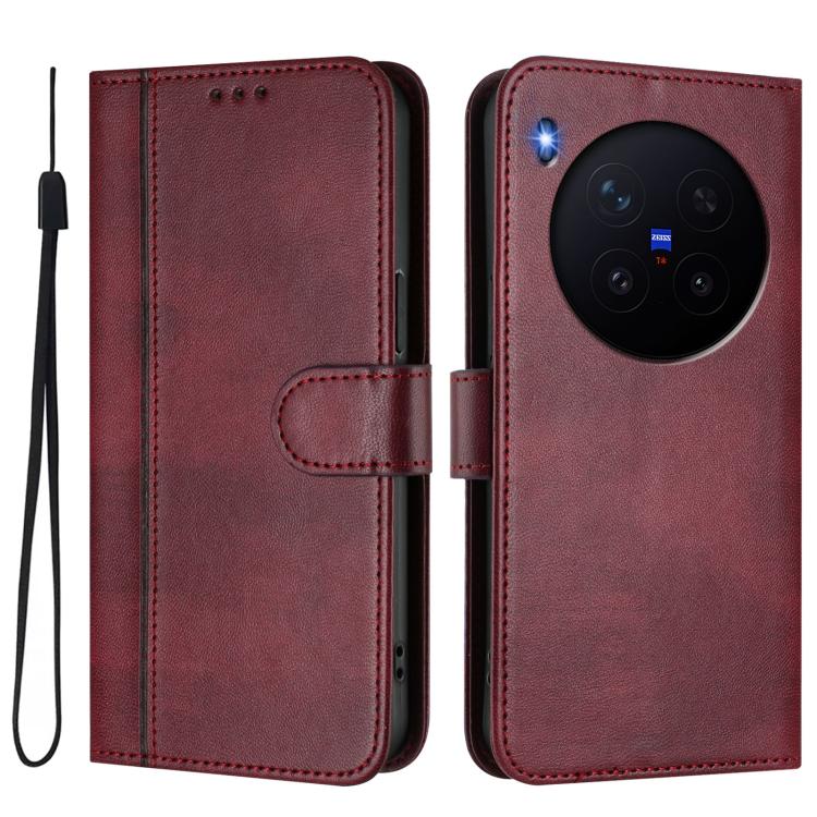 For vivo X300 5G Line Splicing Buckle Retro Leather Phone Case