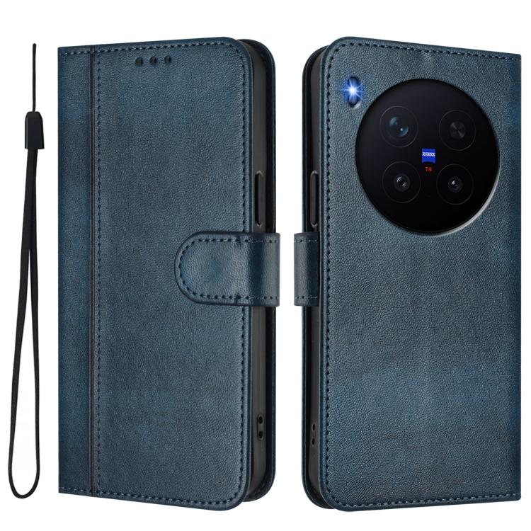For vivo X300 5G Line Splicing Buckle Retro Leather Phone Case