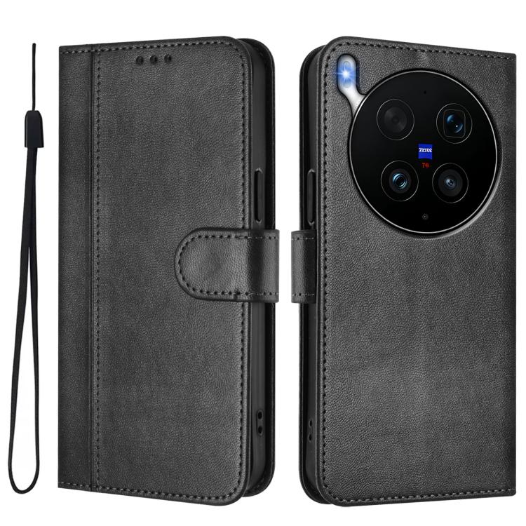 For vivo X300 Ultra Line Splicing Buckle Retro Leather Phone Case