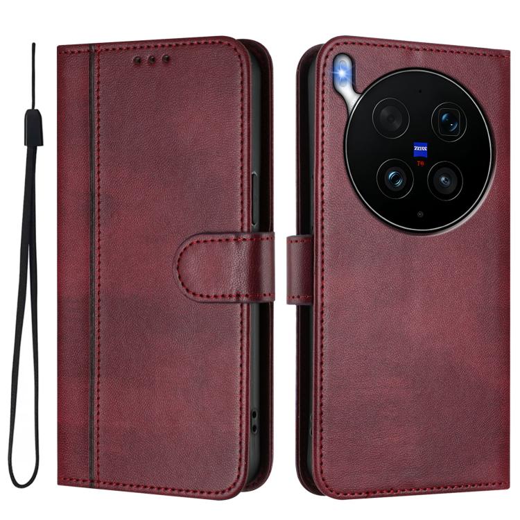 For vivo X300 Ultra Line Splicing Buckle Retro Leather Phone Case