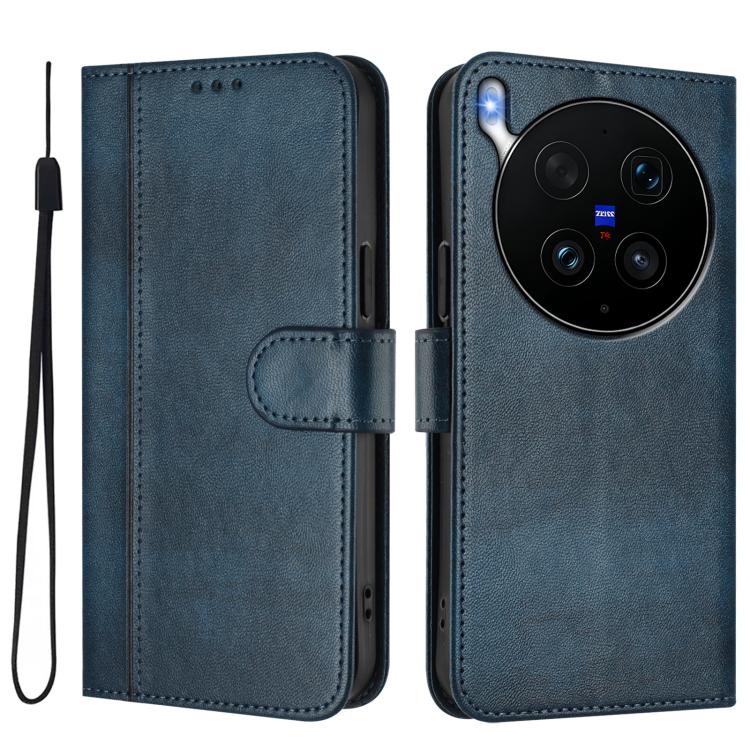 For vivo X300 Ultra Line Splicing Buckle Retro Leather Phone Case
