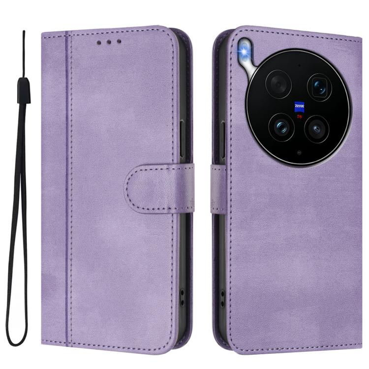 For vivo X300 Ultra Line Splicing Buckle Retro Leather Phone Case