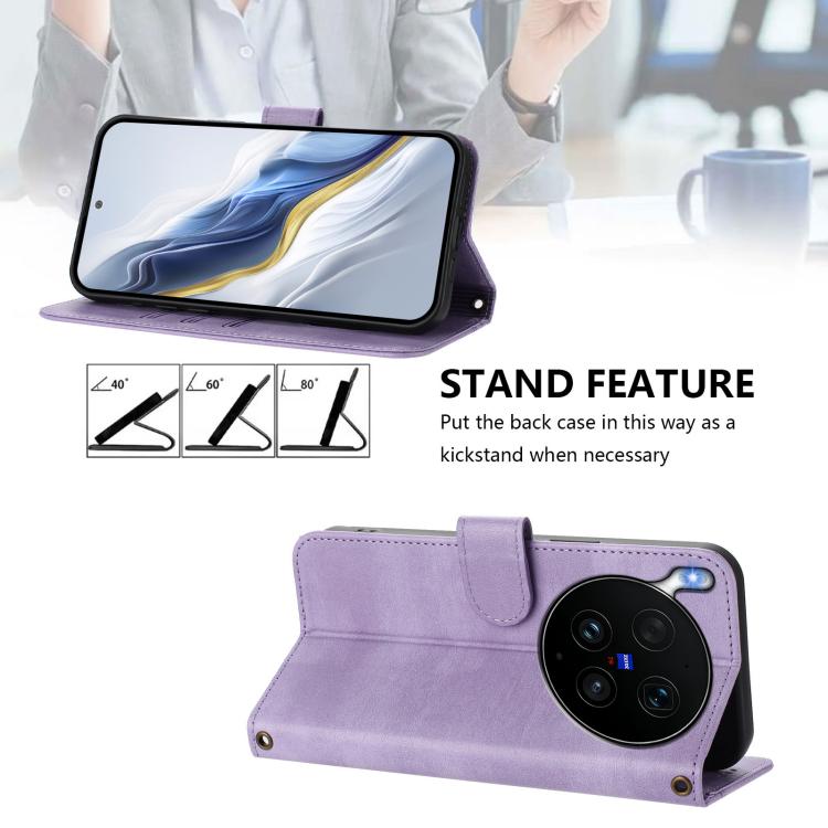 For vivo X300 Ultra Line Splicing Buckle Retro Leather Phone Case
