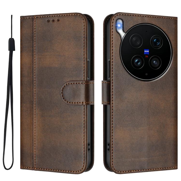For vivo X300 Ultra Line Splicing Buckle Retro Leather Phone Case