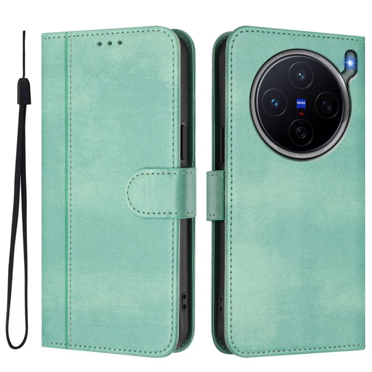 For vivo X300s Line Splicing Buckle Retro Leather Phone Case