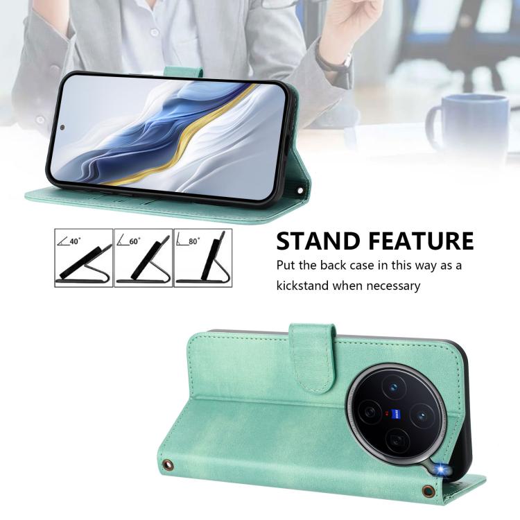 For vivo X300s Line Splicing Buckle Retro Leather Phone Case