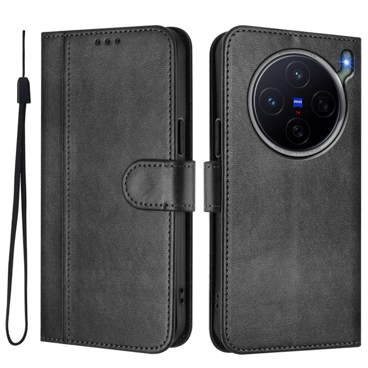 For vivo X300s Line Splicing Buckle Retro Leather Phone Case