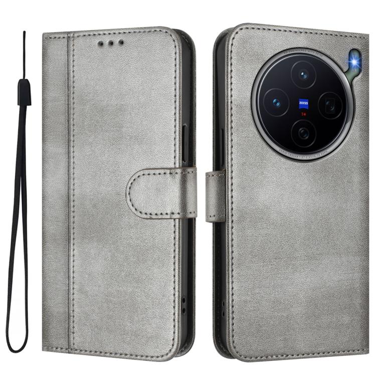 For vivo X300s Line Splicing Buckle Retro Leather Phone Case