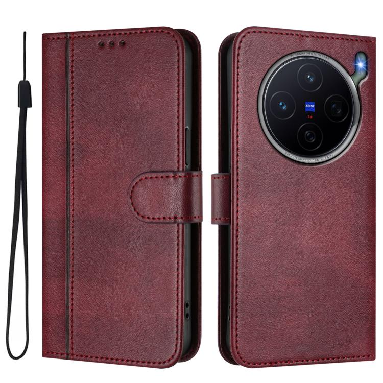 For vivo X300s Line Splicing Buckle Retro Leather Phone Case