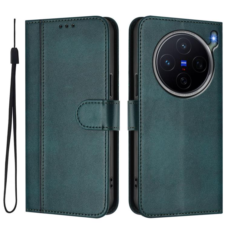 For vivo X300s Line Splicing Buckle Retro Leather Phone Case