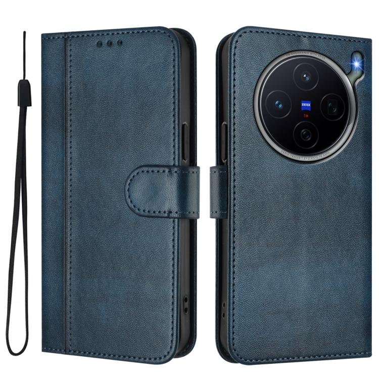 For vivo X300s Line Splicing Buckle Retro Leather Phone Case