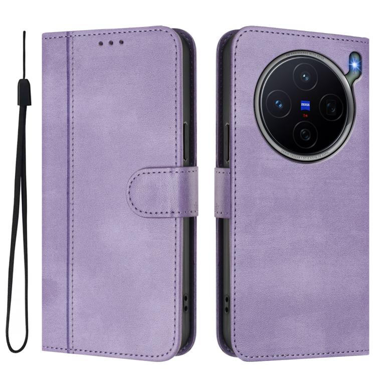 For vivo X300s Line Splicing Buckle Retro Leather Phone Case