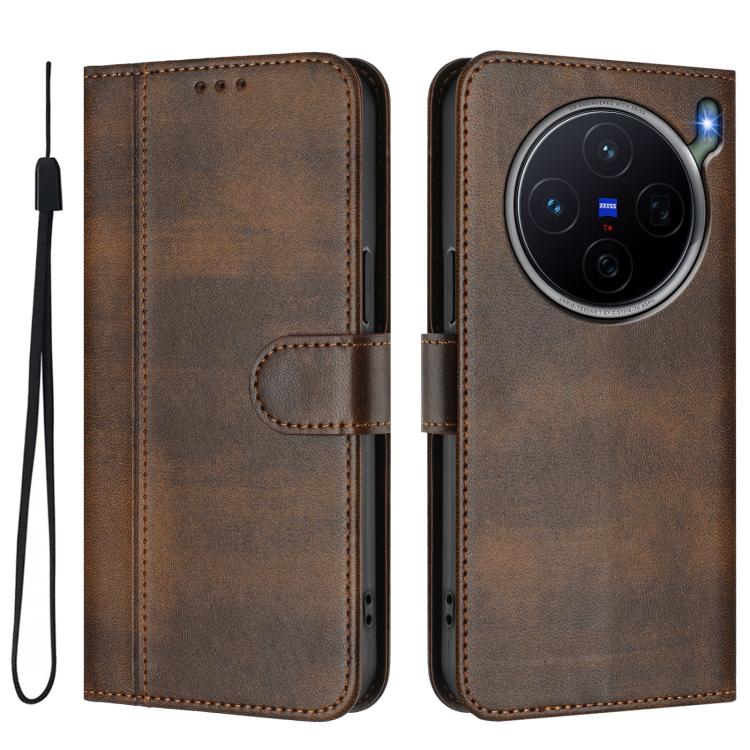 For vivo X300s Line Splicing Buckle Retro Leather Phone Case
