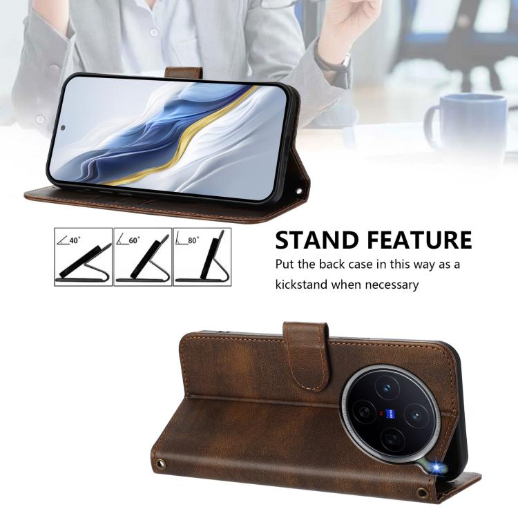 For vivo X300s Line Splicing Buckle Retro Leather Phone Case