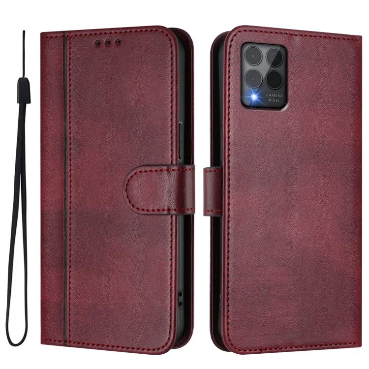 For T-Mobile REVVL 6 Pro 5G / REVVL 6x Pro Line Splicing Buckle Retro Leather Phone Case