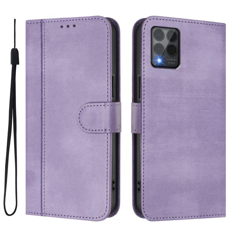 For T-Mobile REVVL 6 Pro 5G / REVVL 6x Pro Line Splicing Buckle Retro Leather Phone Case