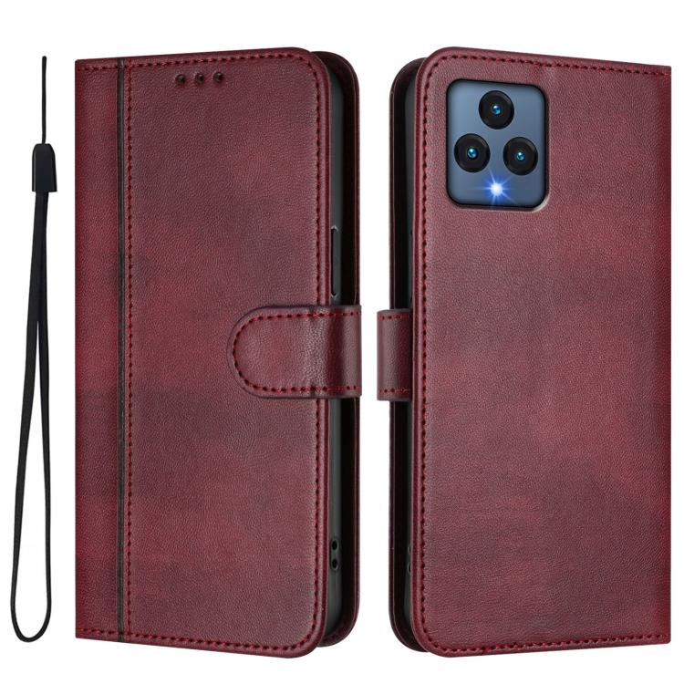 For T-Mobile REVVL 6 5G / REVVL 6x Line Splicing Buckle Retro Leather Phone Case