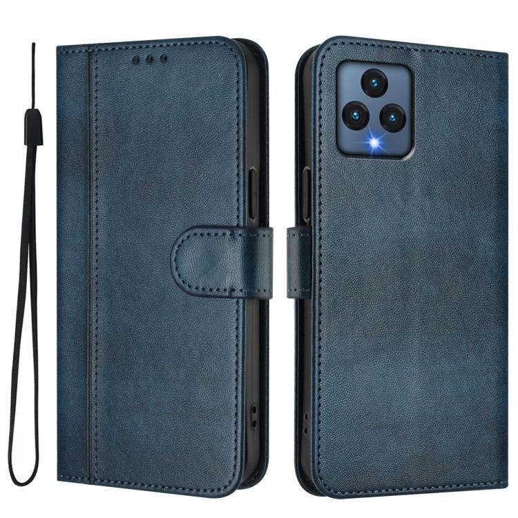 For T-Mobile REVVL 6 5G / REVVL 6x Line Splicing Buckle Retro Leather Phone Case