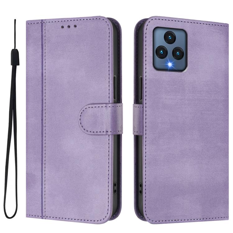 For T-Mobile REVVL 6 5G / REVVL 6x Line Splicing Buckle Retro Leather Phone Case