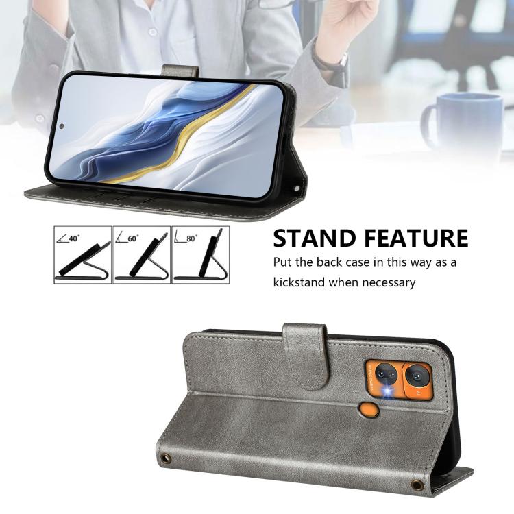 For Oukitel C33 Line Splicing Buckle Retro Leather Phone Case