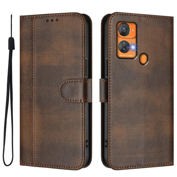 For Oukitel C33 Line Splicing Buckle Retro Leather Phone Case