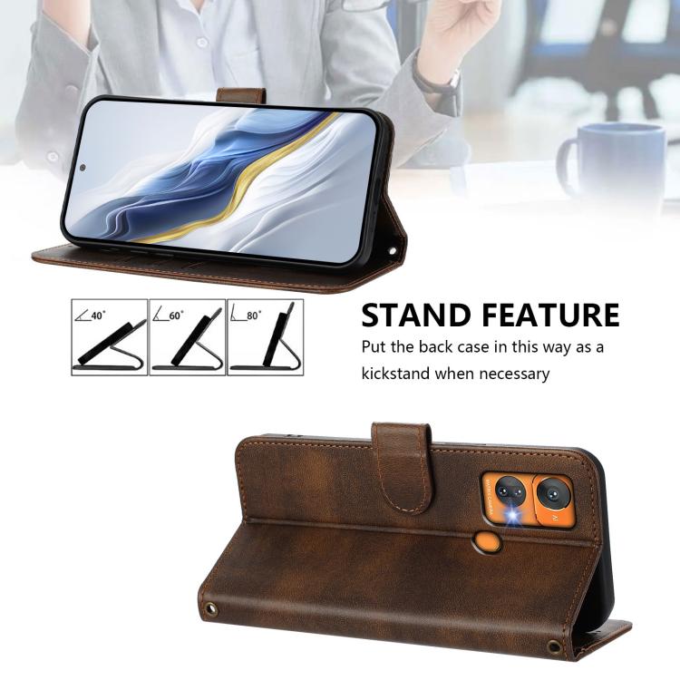For Oukitel C33 Line Splicing Buckle Retro Leather Phone Case