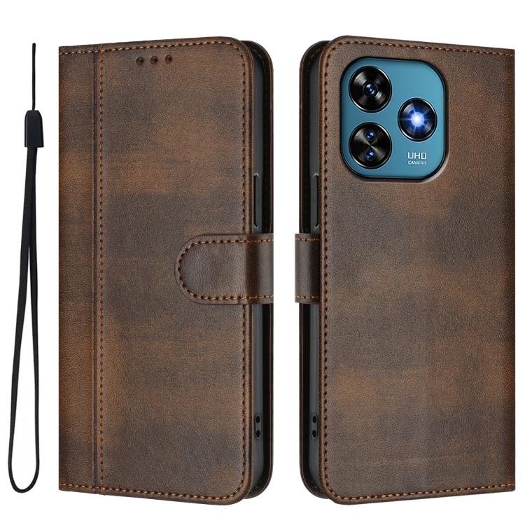 For Oukitel C51 Line Splicing Buckle Retro Leather Phone Case