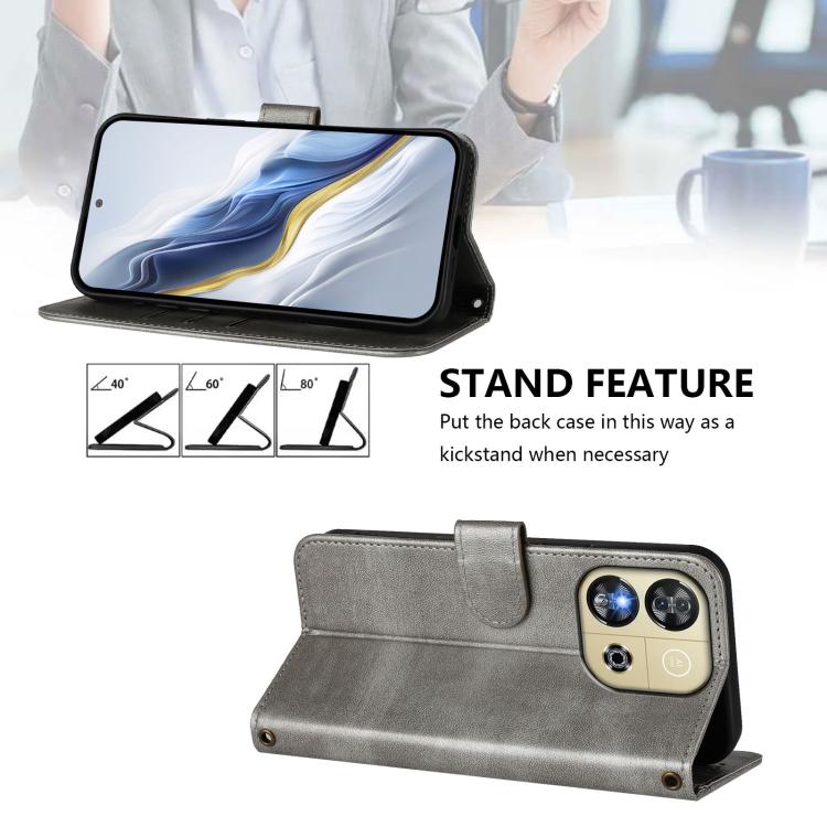 For Oukitel C57S / C57 Pro / Blu J12 Line Splicing Buckle Retro Leather Phone Case