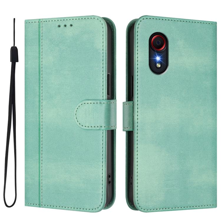 For Samsung Galaxy Xcover 5 Line Splicing Buckle Retro Leather Phone Case