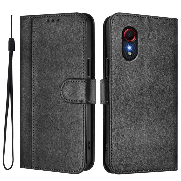 For Samsung Galaxy Xcover 5 Line Splicing Buckle Retro Leather Phone Case