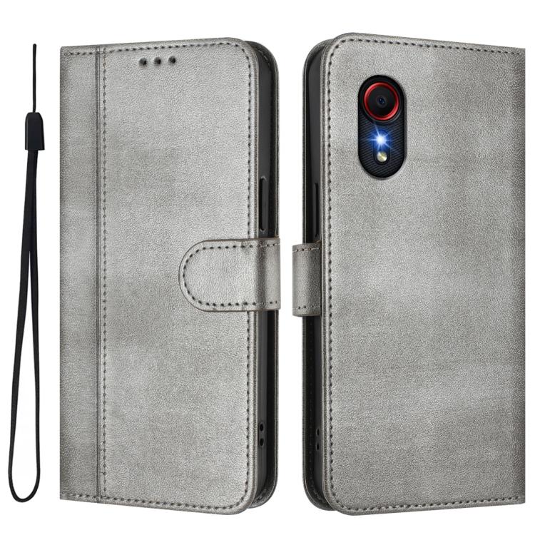 For Samsung Galaxy Xcover 5 Line Splicing Buckle Retro Leather Phone Case