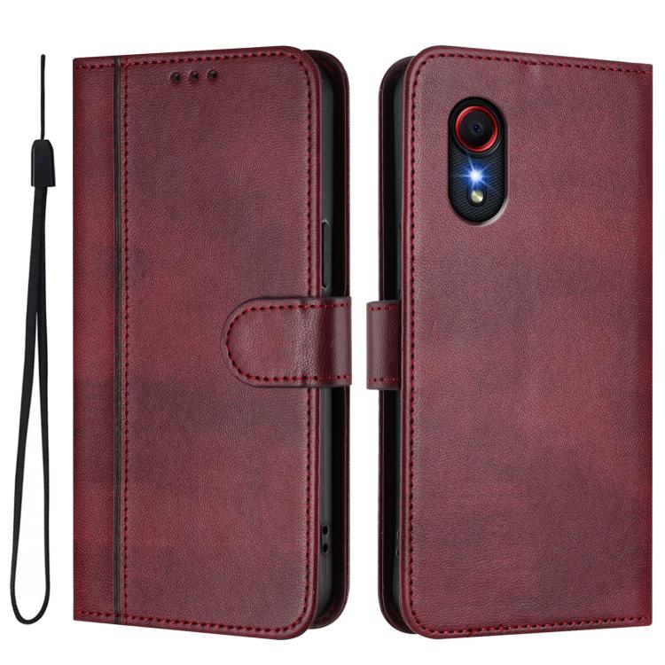 For Samsung Galaxy Xcover 5 Line Splicing Buckle Retro Leather Phone Case