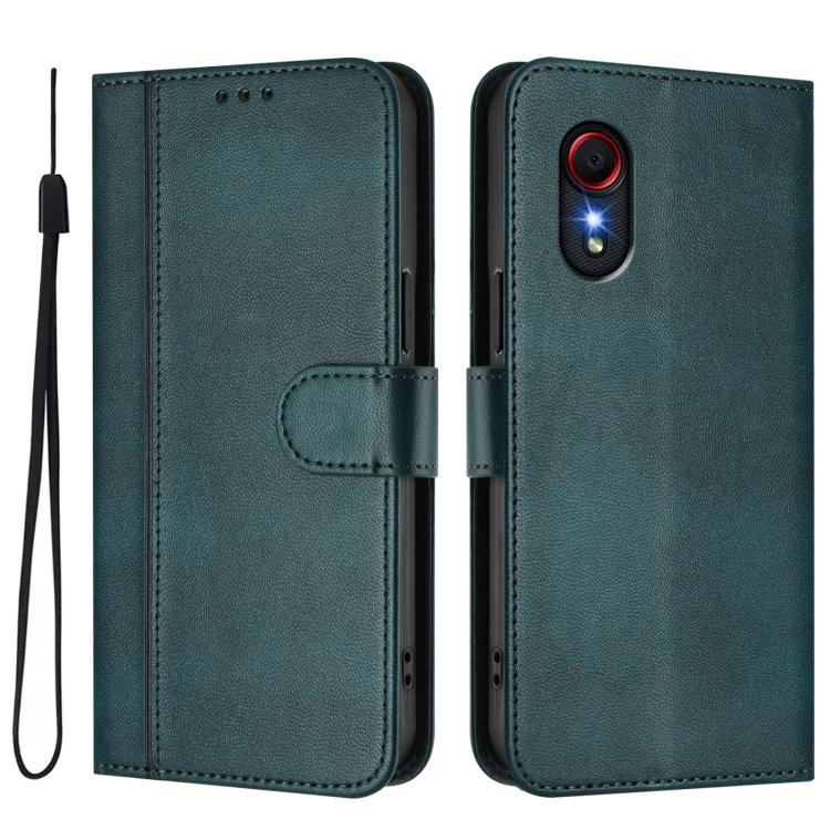 For Samsung Galaxy Xcover 5 Line Splicing Buckle Retro Leather Phone Case