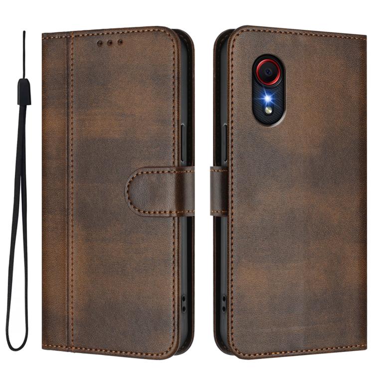 For Samsung Galaxy Xcover 5 Line Splicing Buckle Retro Leather Phone Case