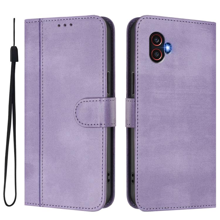 For Samsung Galaxy Xcover 6 Pro Line Splicing Buckle Retro Leather Phone Case