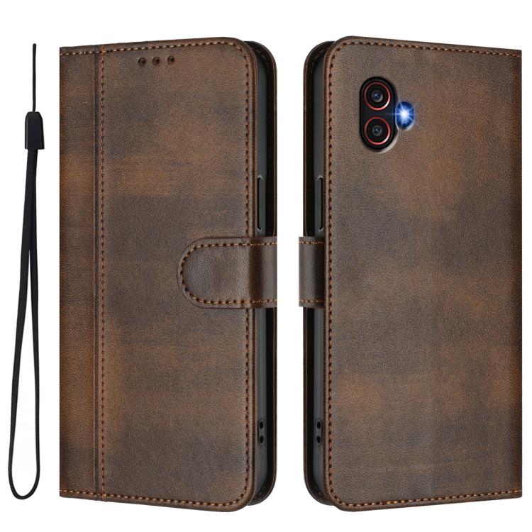 For Samsung Galaxy Xcover 6 Pro Line Splicing Buckle Retro Leather Phone Case