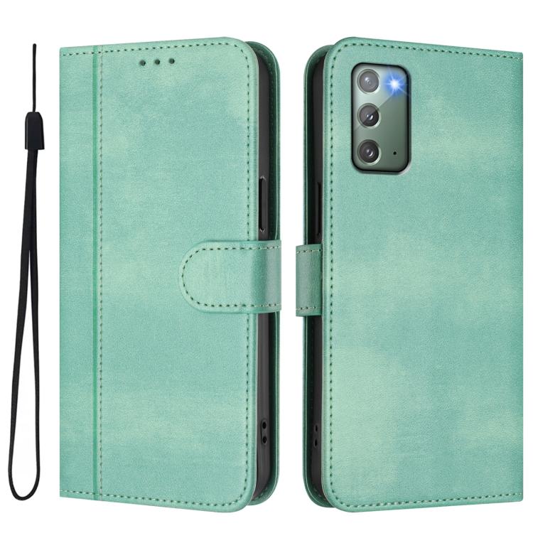For Samsung Galaxy Note20 Line Splicing Buckle Retro Leather Phone Case
