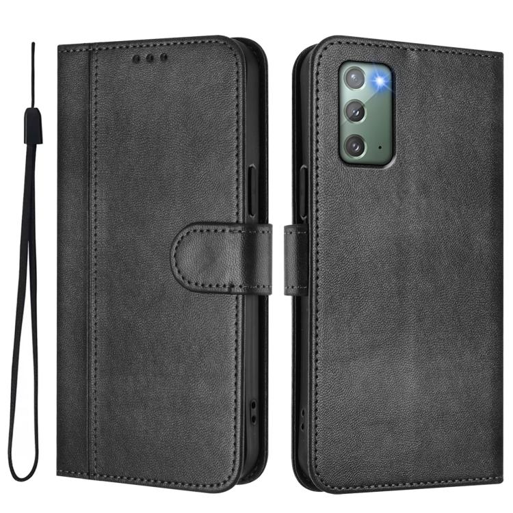 For Samsung Galaxy Note20 Line Splicing Buckle Retro Leather Phone Case