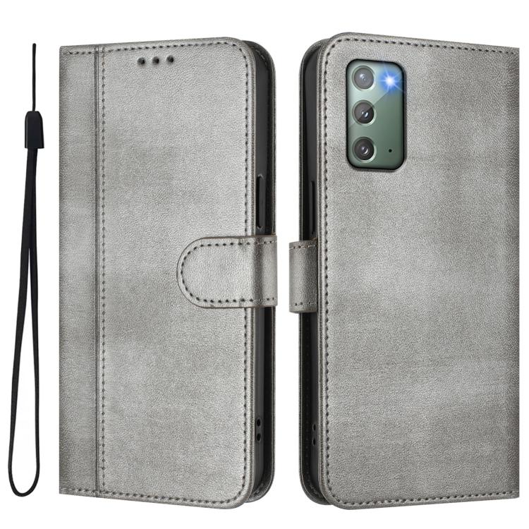 For Samsung Galaxy Note20 Line Splicing Buckle Retro Leather Phone Case