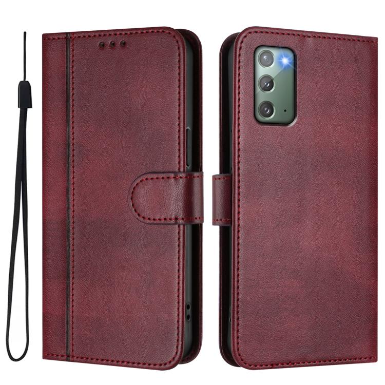 For Samsung Galaxy Note20 Line Splicing Buckle Retro Leather Phone Case