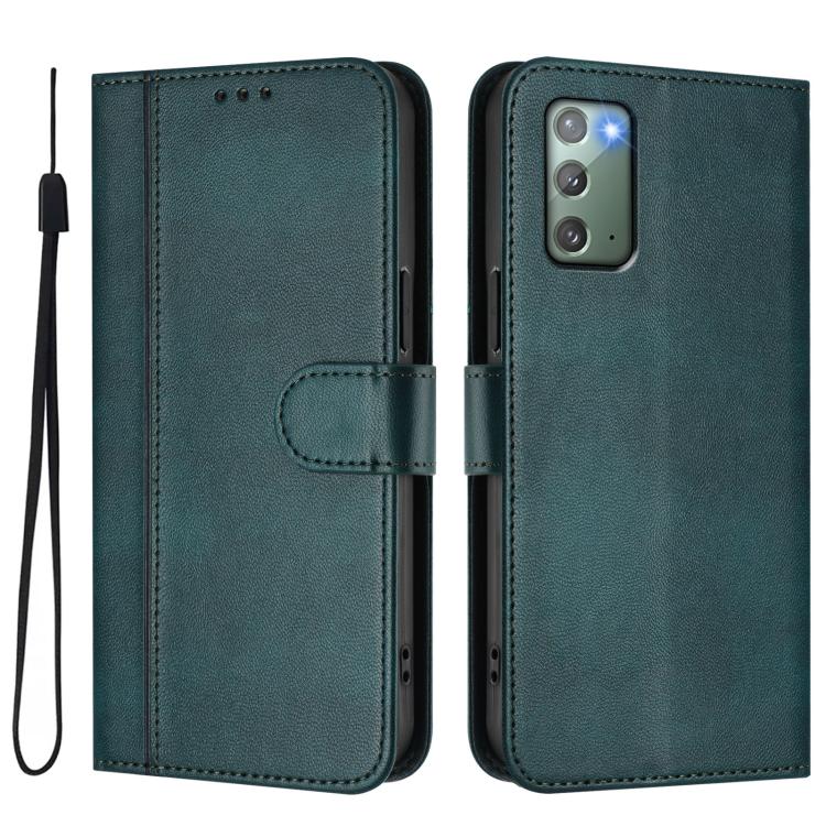 For Samsung Galaxy Note20 Line Splicing Buckle Retro Leather Phone Case