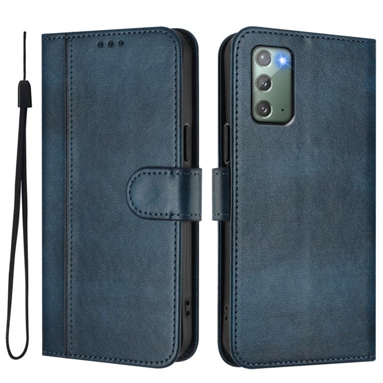 For Samsung Galaxy Note20 Line Splicing Buckle Retro Leather Phone Case