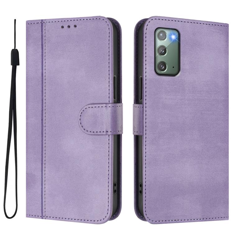 For Samsung Galaxy Note20 Line Splicing Buckle Retro Leather Phone Case