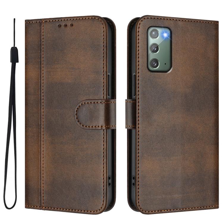 For Samsung Galaxy Note20 Line Splicing Buckle Retro Leather Phone Case