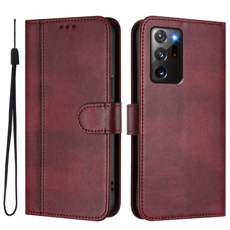 For Samsung Galaxy Note20 Ultra Line Splicing Buckle Retro Leather Phone Case