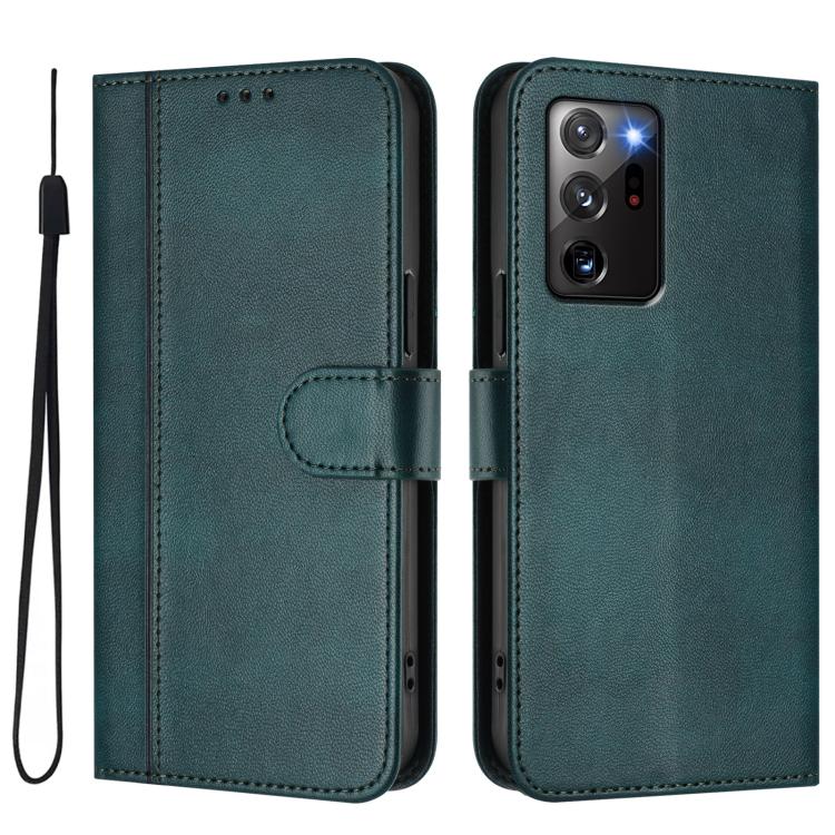 For Samsung Galaxy Note20 Ultra Line Splicing Buckle Retro Leather Phone Case