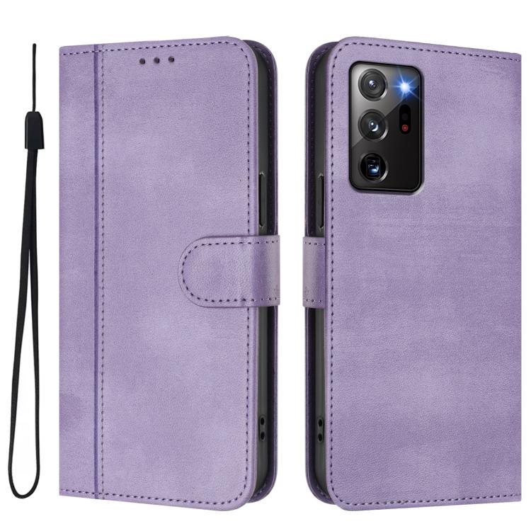 For Samsung Galaxy Note20 Ultra Line Splicing Buckle Retro Leather Phone Case